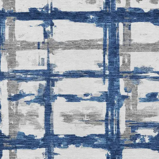 Navy Blue Gray And Silver Striped Washable Indoor Outdoor Area Rug Photo 4