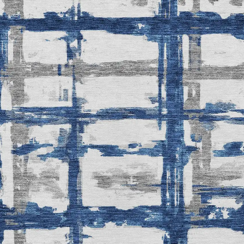 Navy Blue Gray And Silver Striped Washable Indoor Outdoor Area Rug Photo 4