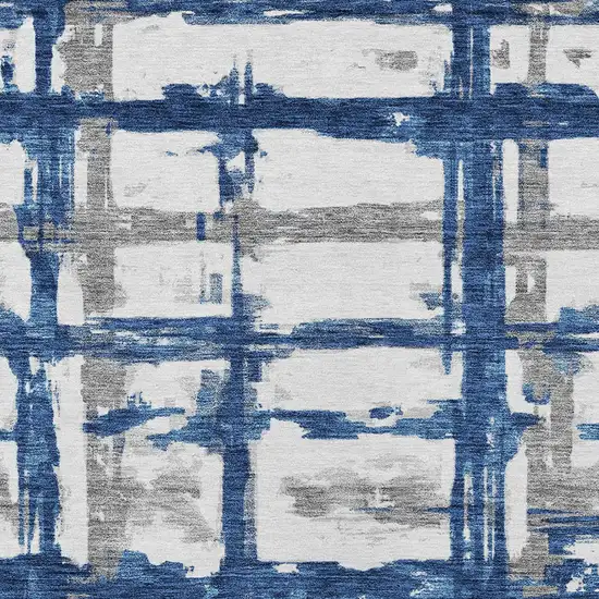 Navy Blue Gray And Silver Striped Washable Indoor Outdoor Area Rug Photo 4
