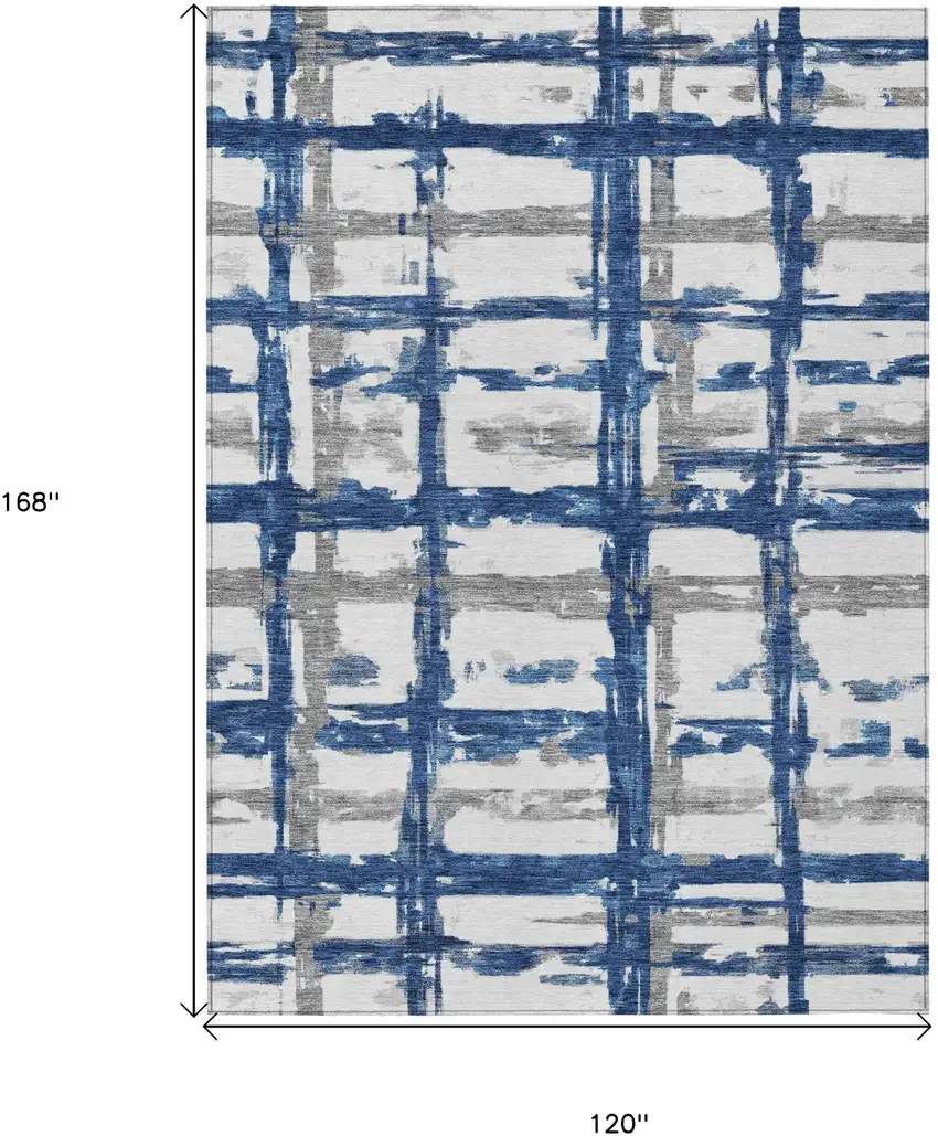 Navy Blue Gray And Silver Striped Washable Indoor Outdoor Area Rug Photo 7