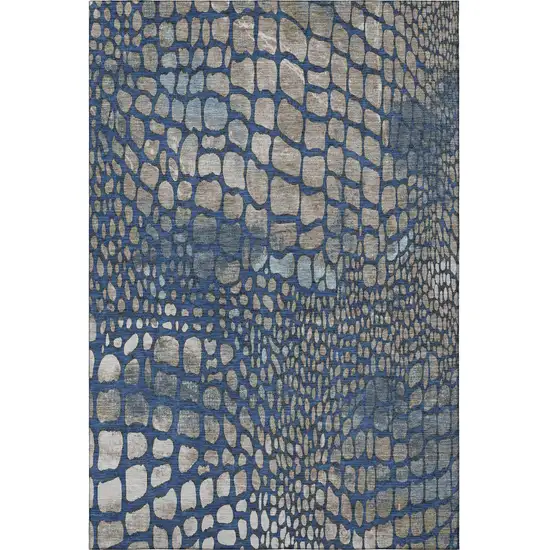 Navy Blue Gray And Taupe Abstract Geometric Washable Area Rug With UV Protection Photo 3