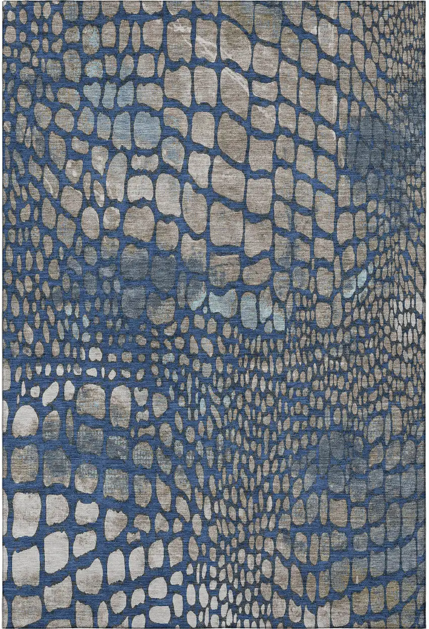 Navy Blue Gray And Taupe Abstract Geometric Washable Area Rug With UV Protection Photo 3