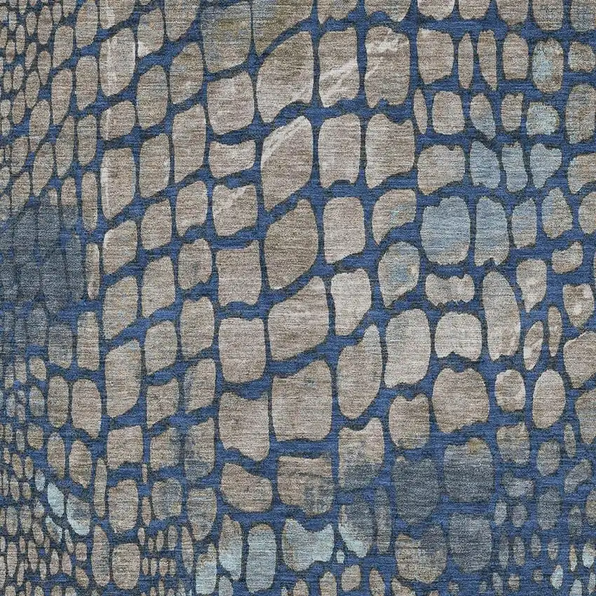 Navy Blue Gray And Taupe Abstract Geometric Washable Area Rug With UV Protection Photo 2