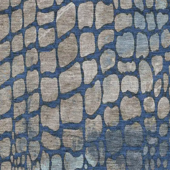 Navy Blue Gray And Taupe Abstract Geometric Washable Area Rug With UV Protection Photo 2