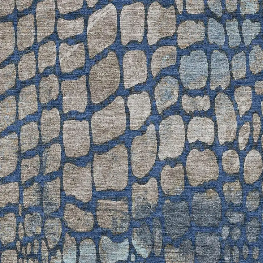 Navy Blue Gray And Taupe Abstract Geometric Washable Area Rug With UV Protection Photo 2