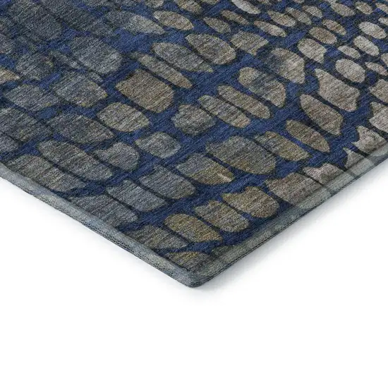 Navy Blue Gray And Taupe Abstract Geometric Washable Area Rug With UV Protection Photo 7