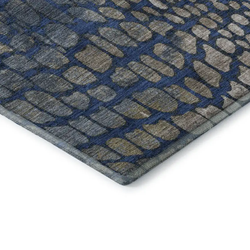 Navy Blue Gray And Taupe Abstract Geometric Washable Area Rug With UV Protection Photo 7