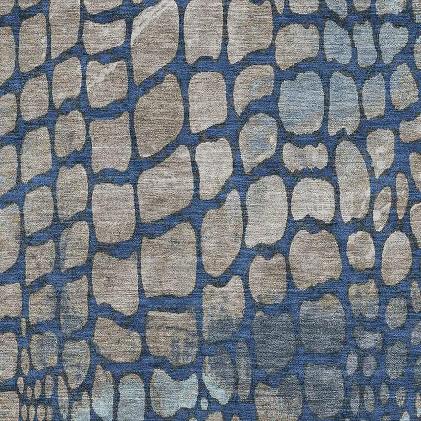 Navy Blue Gray And Taupe Abstract Geometric Washable Area Rug With UV Protection Photo 2