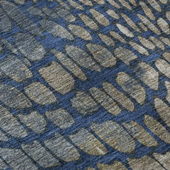 Navy Blue Gray And Taupe Abstract Geometric Washable Area Rug With UV Protection Photo 9