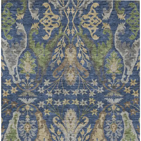 Navy Blue Green And Brown Floral Washable Indoor Outdoor Area Rug Photo 6