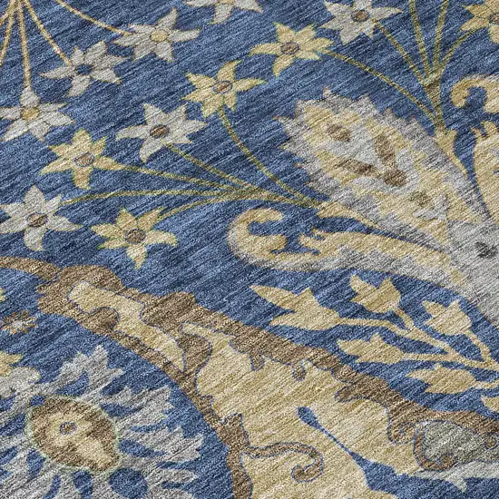 Navy Blue Green And Brown Floral Washable Indoor Outdoor Area Rug Photo 5
