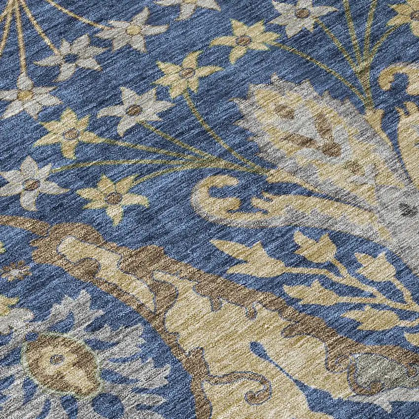 Navy Blue Green And Brown Floral Washable Indoor Outdoor Area Rug Photo 5