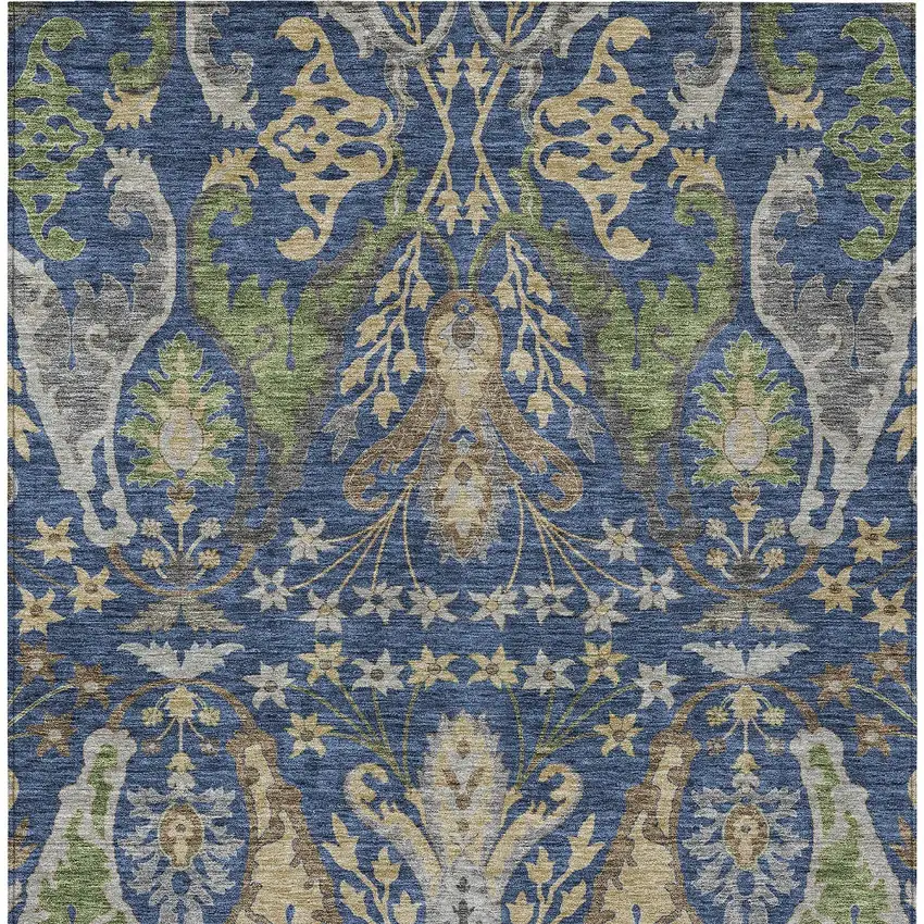 Navy Blue Green And Brown Floral Washable Indoor Outdoor Area Rug Photo 7