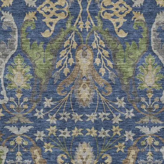 Navy Blue Green And Brown Floral Washable Indoor Outdoor Area Rug Photo 6