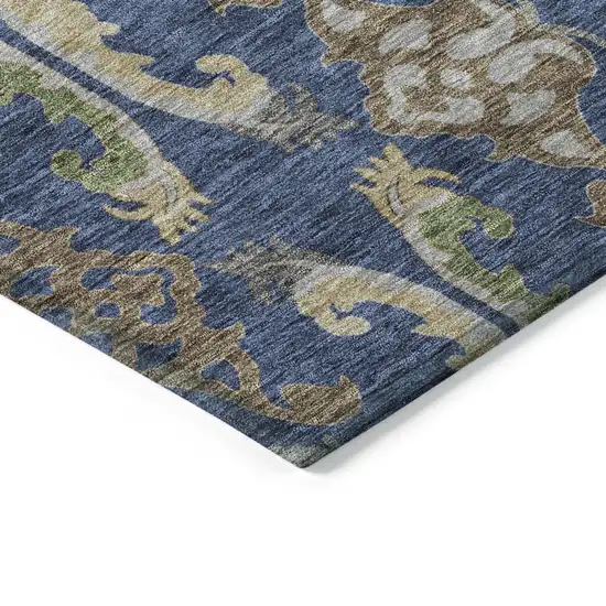 Navy Blue Green And Brown Floral Washable Indoor Outdoor Area Rug Photo 4