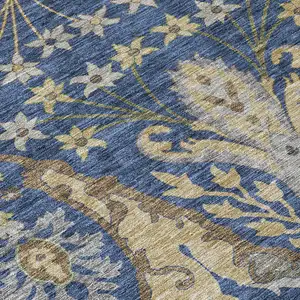 Photo of Navy Blue Green And Brown Floral Washable Indoor Outdoor Area Rug