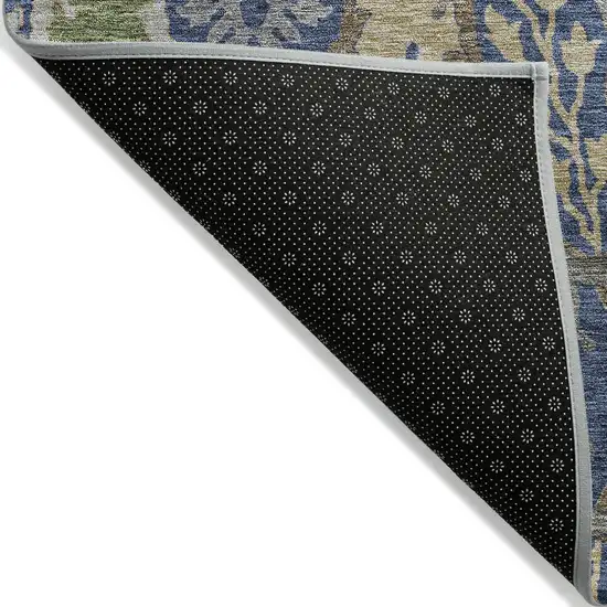 Navy Blue Green And Brown Floral Washable Indoor Outdoor Area Rug Photo 3