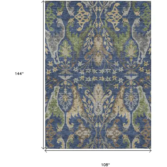 Navy Blue Green And Brown Floral Washable Indoor Outdoor Area Rug Photo 8