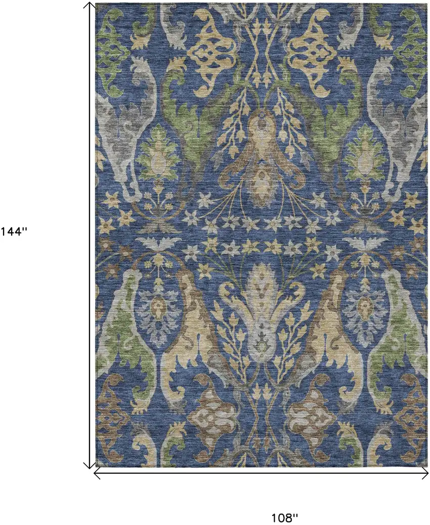 Navy Blue Green And Brown Floral Washable Indoor Outdoor Area Rug Photo 8