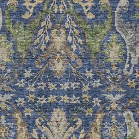 Navy Blue Green And Brown Floral Washable Indoor Outdoor Area Rug Photo 6