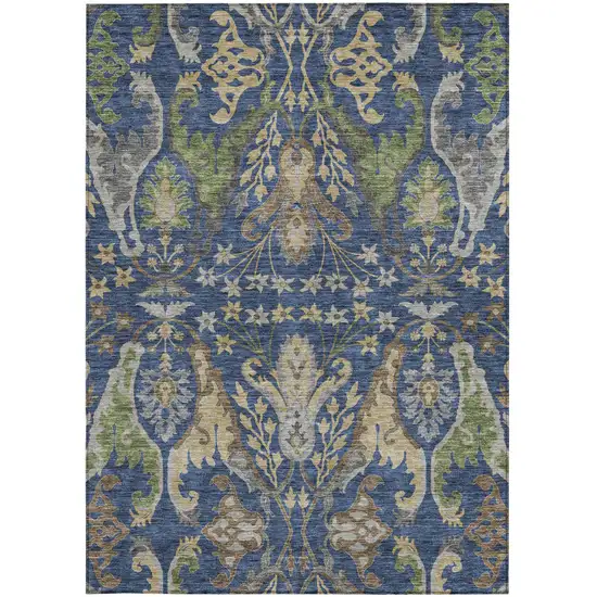 Navy Blue Green And Brown Floral Washable Indoor Outdoor Area Rug Photo 7