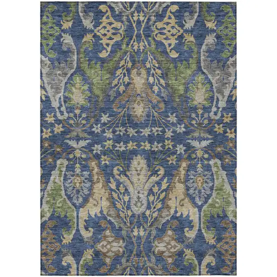 Navy Blue Green And Brown Floral Washable Indoor Outdoor Area Rug Photo 2