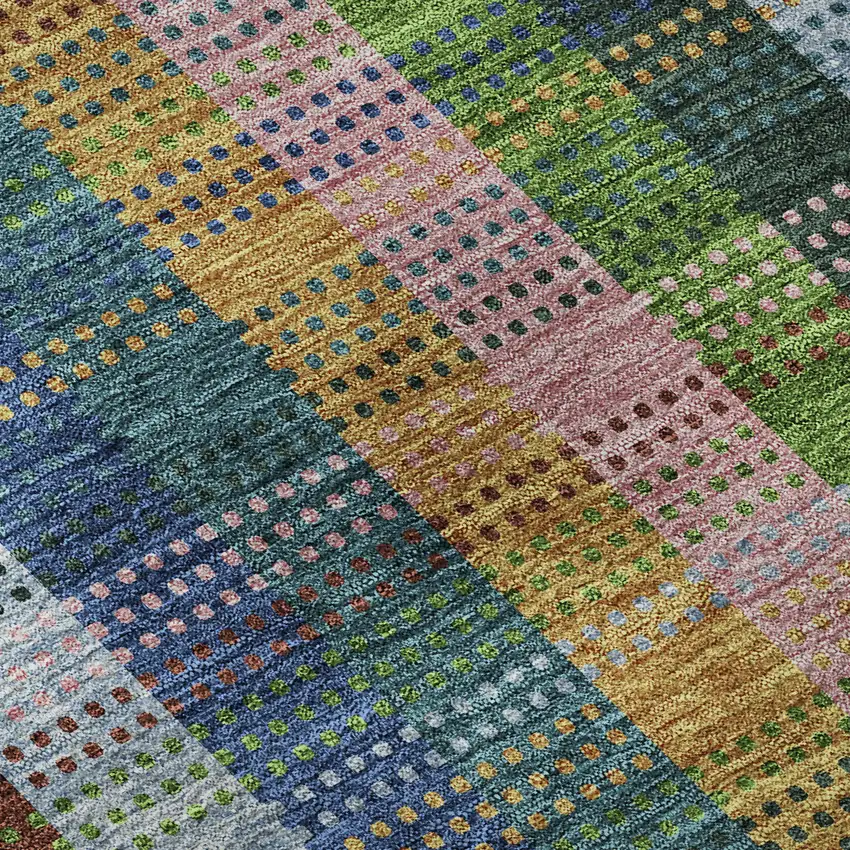 Navy Blue Green And Gold Plaid Washable Area Rug With UV Protection Photo 9