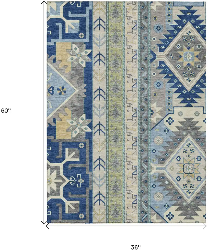 Navy Blue Green And Gray Aztec Washable Indoor Outdoor Area Rug Photo 3