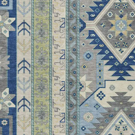 Navy Blue Green And Gray Aztec Washable Indoor Outdoor Area Rug Photo 6