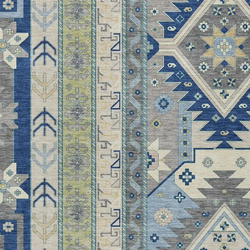 Navy Blue Green And Gray Aztec Washable Indoor Outdoor Area Rug Photo 6
