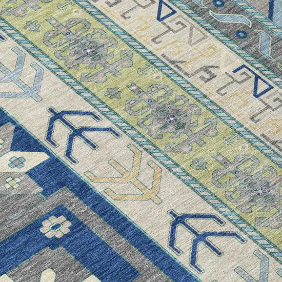 Navy Blue Green And Gray Aztec Washable Indoor Outdoor Area Rug Photo 5