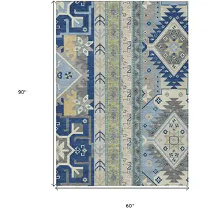 Photo of Navy Blue Green And Gray Aztec Washable Indoor Outdoor Area Rug