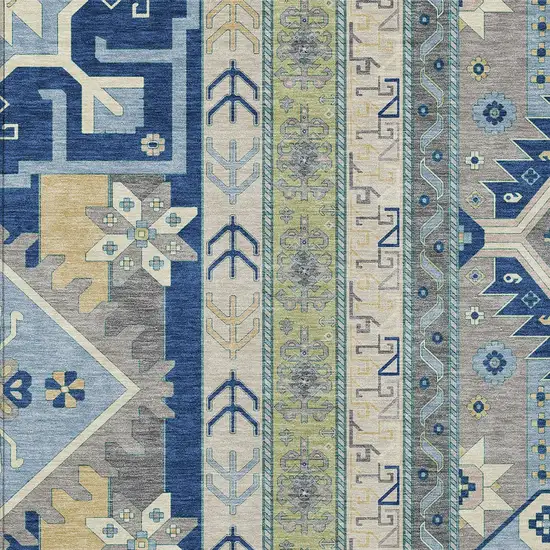 Navy Blue Green And Gray Aztec Washable Indoor Outdoor Area Rug Photo 6