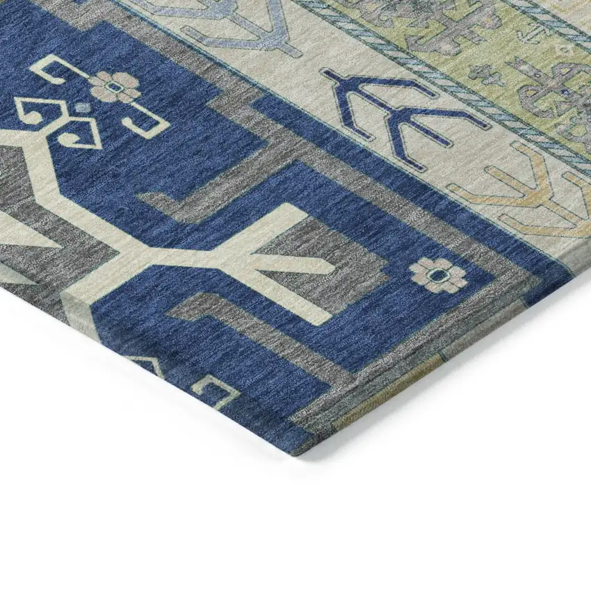 Navy Blue Green And Gray Aztec Washable Indoor Outdoor Area Rug Photo 4