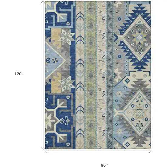 Navy Blue Green And Gray Aztec Washable Indoor Outdoor Area Rug Photo 3