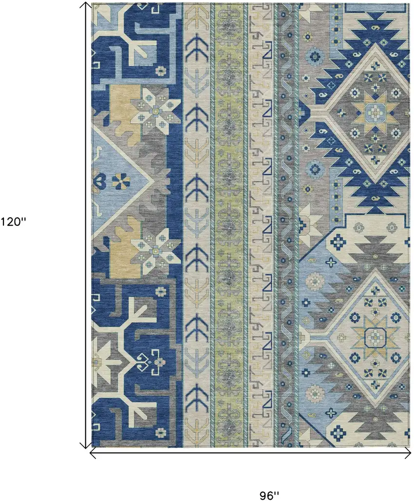 Navy Blue Green And Gray Aztec Washable Indoor Outdoor Area Rug Photo 3