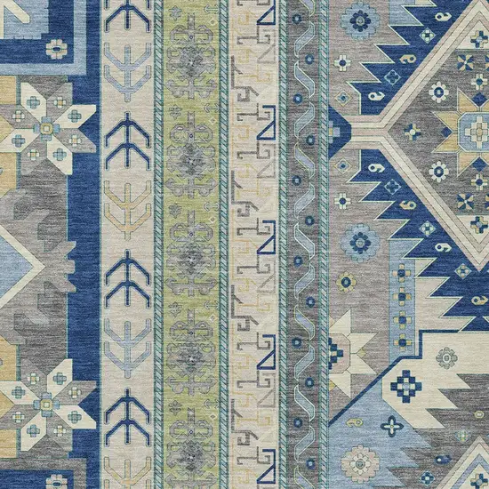 Navy Blue Green And Gray Aztec Washable Indoor Outdoor Area Rug Photo 6