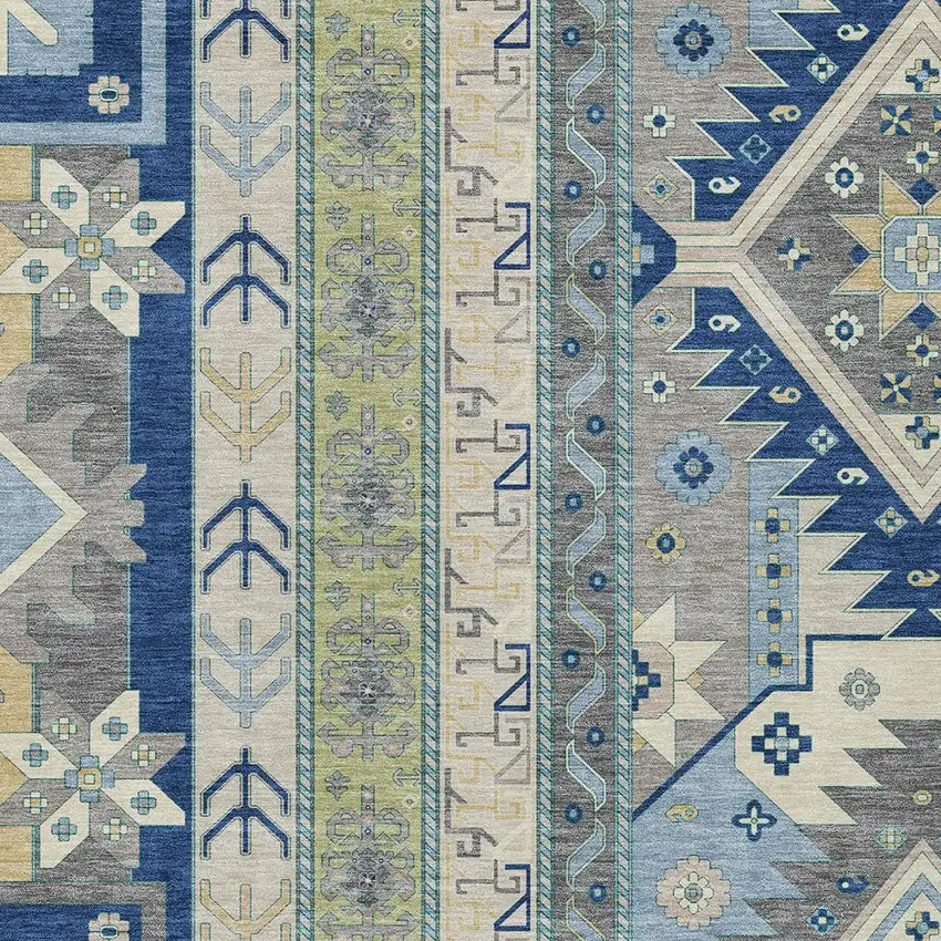 Navy Blue Green And Gray Aztec Washable Indoor Outdoor Area Rug Photo 6