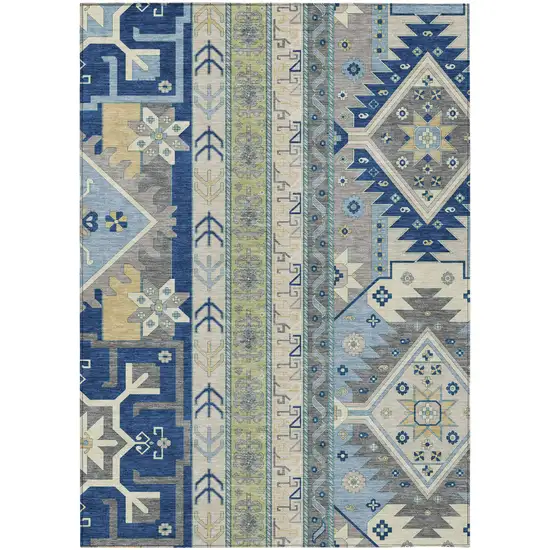 Navy Blue Green And Gray Aztec Washable Indoor Outdoor Area Rug Photo 2