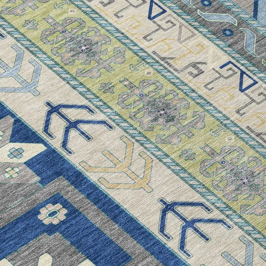 Navy Blue Green And Gray Aztec Washable Indoor Outdoor Area Rug Photo 5