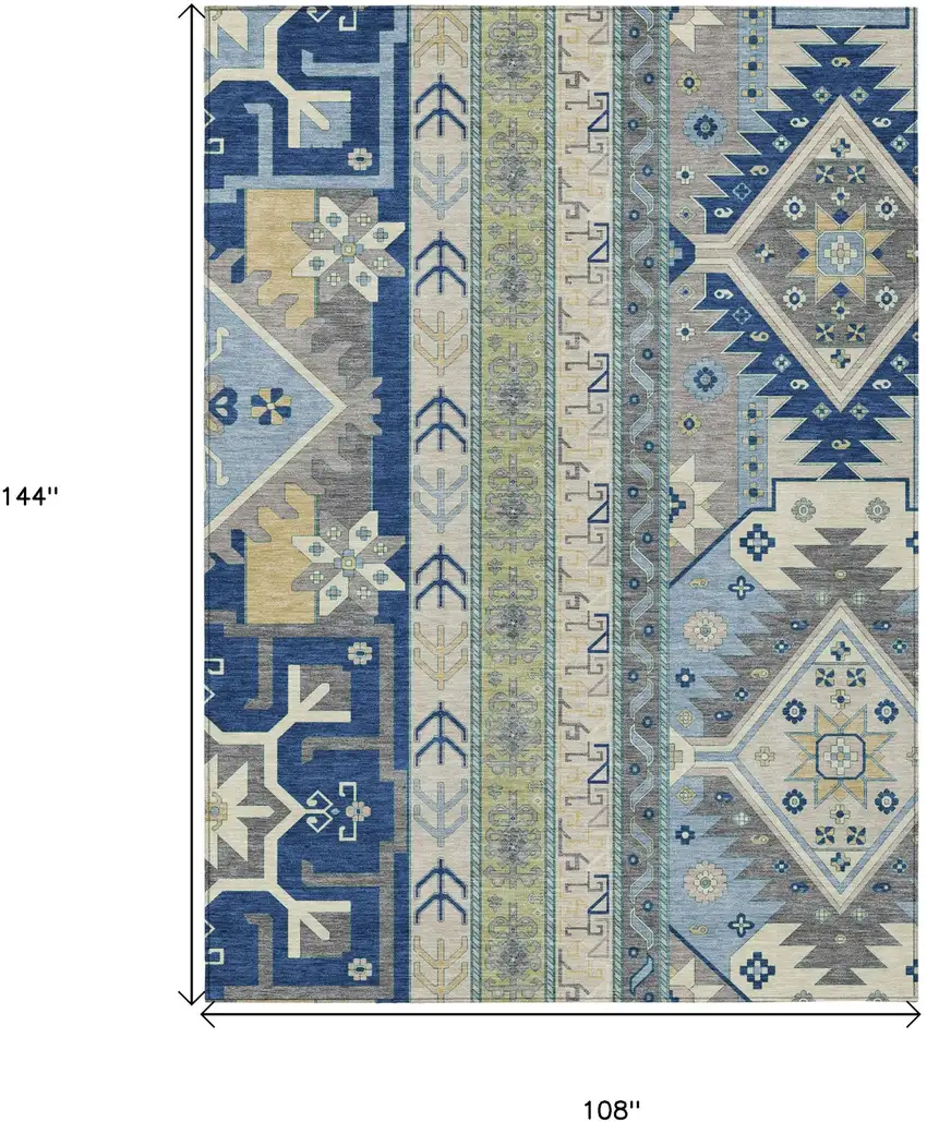 Navy Blue Green And Gray Aztec Washable Indoor Outdoor Area Rug Photo 3