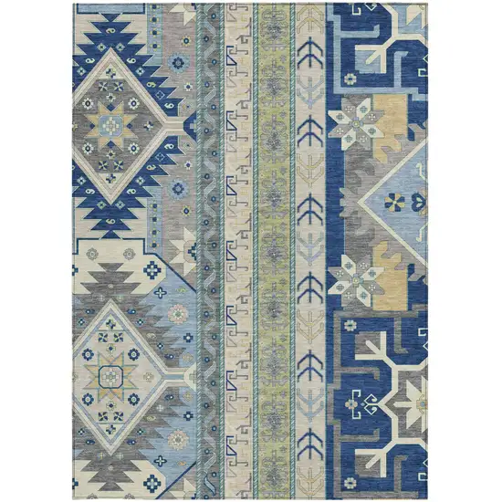 Navy Blue Green And Gray Aztec Washable Indoor Outdoor Area Rug Photo 7