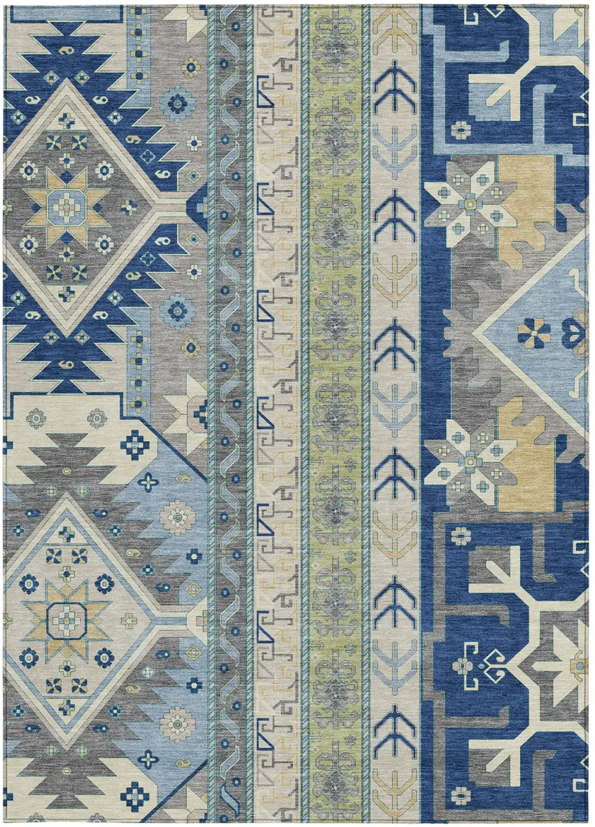 Navy Blue Green And Gray Aztec Washable Indoor Outdoor Area Rug Photo 7