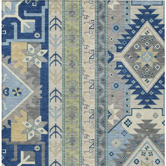 Navy Blue Green And Gray Aztec Washable Indoor Outdoor Area Rug Photo 6