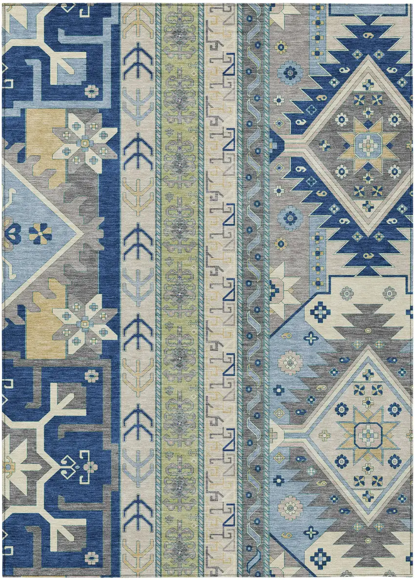 Navy Blue Green And Gray Aztec Washable Indoor Outdoor Area Rug Photo 2