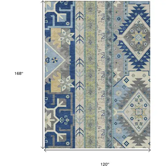 Navy Blue Green And Gray Aztec Washable Indoor Outdoor Area Rug Photo 3
