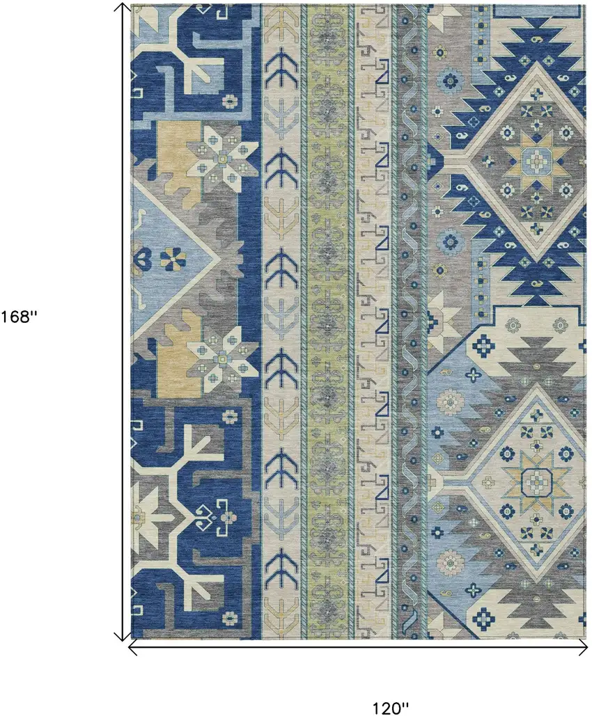 Navy Blue Green And Gray Aztec Washable Indoor Outdoor Area Rug Photo 3