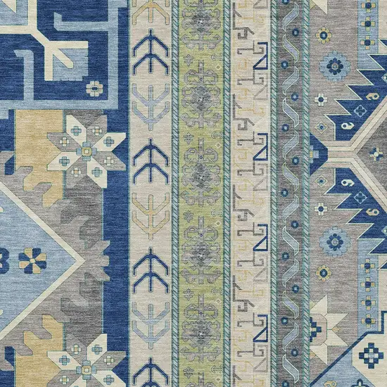 Navy Blue Green And Gray Aztec Washable Indoor Outdoor Area Rug Photo 6