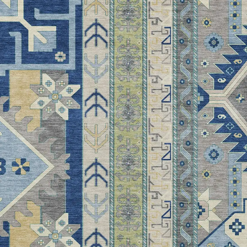 Navy Blue Green And Gray Aztec Washable Indoor Outdoor Area Rug Photo 6