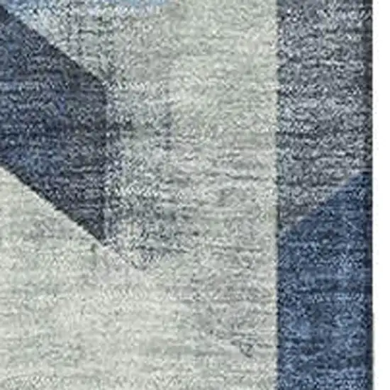 Navy Blue Green And Gray Geometric Washable Area Rug With UV Protection Photo 2